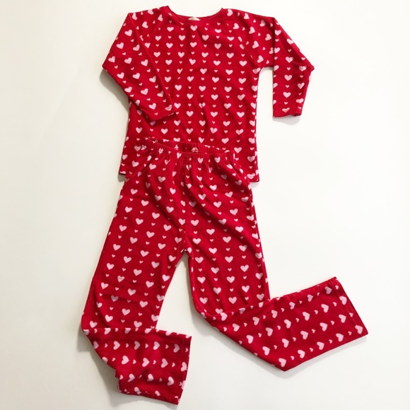 Leveret Hearts Valentines Fleece 2 Pc Pajamas PJ Set Big Girls Fits Size 8 - Picture 1 of 8